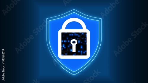 Glowing blue shield icon with padlock and keyhole, symbolizing cybersecurity, data protection, and secure access on a dark digital background.