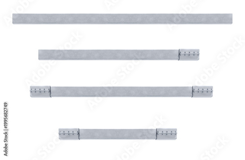 Zinc bright metal support beam, horizontal. On isolated transparent background.