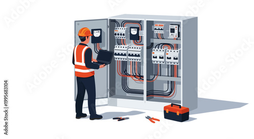 Electrical Technician Repair Control Panel Isometric Illustration