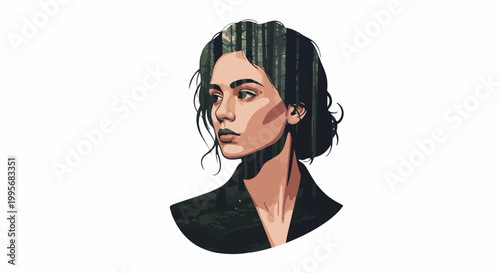 Woman with forest integrated into her profile, looking away