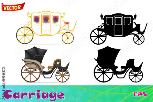 retro obsolete carriage for transportation of people set icons vector illustration