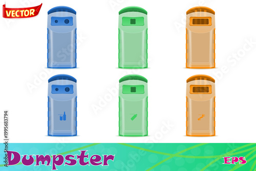 plastic dumpster waste sorting set icons vector illustration