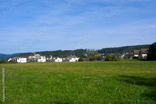 Landscape at Swiss village of Glattfelden on a sunny late summer day. Photo taken September 7th, 2025, Zurich Glattfelden, Switzerland.
