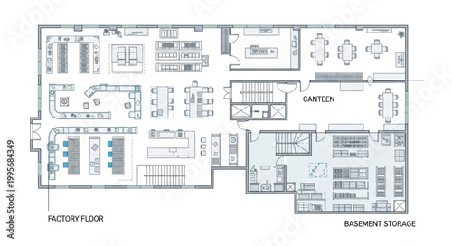 Architectural Blueprint of a Commercial Building Floor Plan.