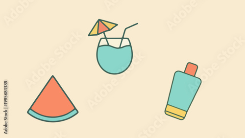 Soft Pastel Summer Beach Vector. Clean minimalist icons for travel banners and holiday posters.
