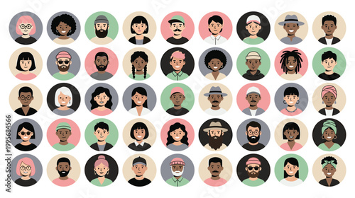 Set of diverse human avatar icons for profile pictures or social media use.