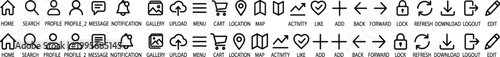 Set of black and white outline for web and app navigation