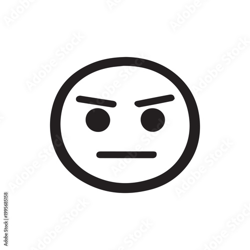 Photography Simple black line angry face icon expressing annoyance frustration or serious mo