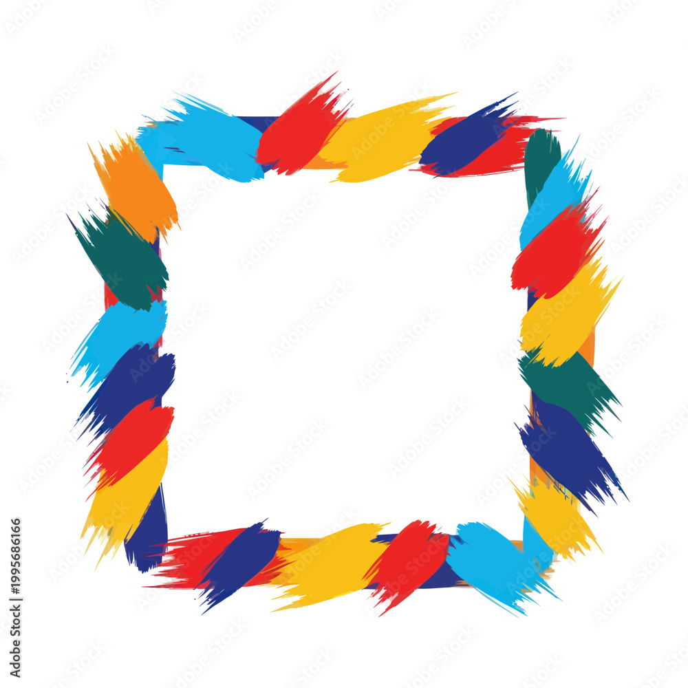 Obraz premium Vibrant Brush Stroke Square Frame - Colorful Abstract Border Design