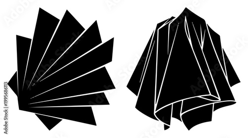Abstract geometric fan shapes and draped fabric silhouettes vector design