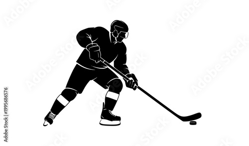 Photography Ice hockey player silhouette vector art shooting puck action pose isolated on wh