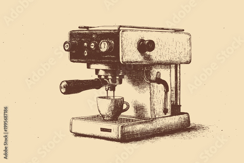 A vector illustration of an espresso and coffee machine. This vector illustration can be used in any size you like for advertising, logos, posters, flyers, and other work.