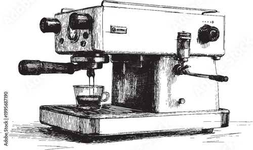 A vector illustration of an espresso and coffee machine. This vector illustration can be used in any size you like for advertising, logos, posters, flyers, and other work.
