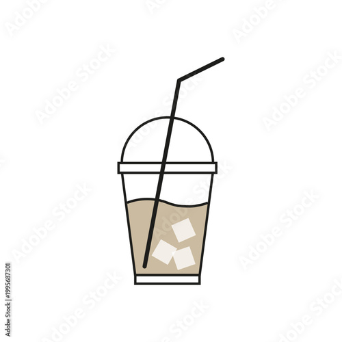 A refreshing iced coffee beverage served in a disposable plastic cup with a straw and ice cubes, presented as a clean Vector illustration.
