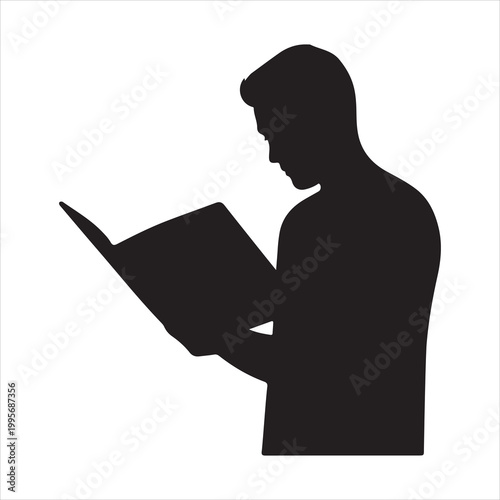 Silhouette of a person reading a book isolated on a white background silhouette high-quality