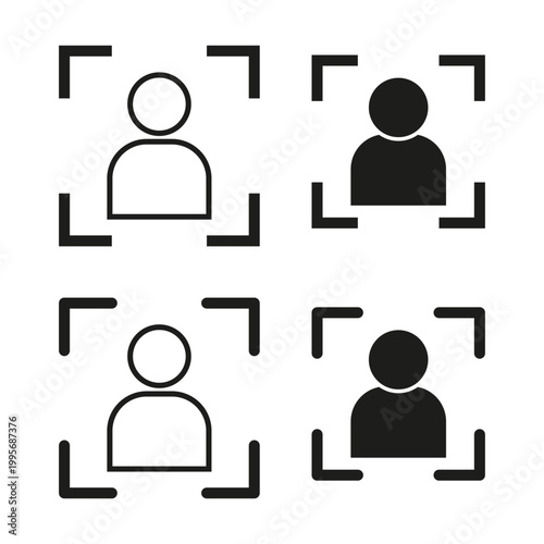 A modern Vector set of user profile icons with camera focus frames, depicting concepts of face detection and secure digital identification.