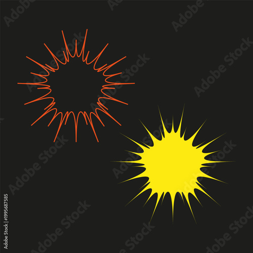A dynamic Vector illustration presenting a collection of abstract, spiky starburst shapes, suggesting energy, impact, or explosion effects on a dark background.