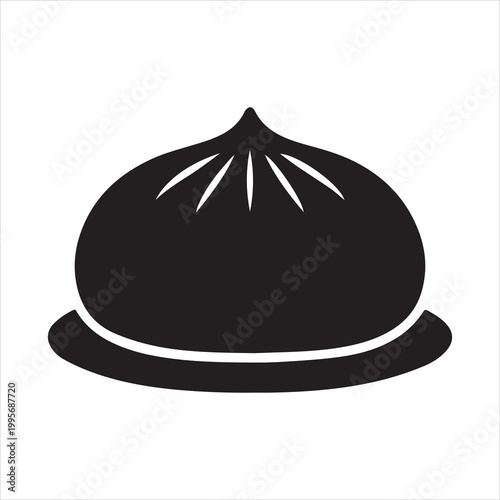 Steamed dumpling baozi dim sum food icon black silhouette high-quality professional detailed modern elegant on white background.