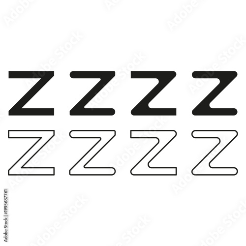 A set of modern Z letter Vector icons symbolizing sleep or a dormant state, designed in filled and outline styles with sharp and rounded corners.