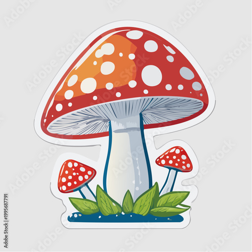Illustration of Red and White Spotted Mushrooms