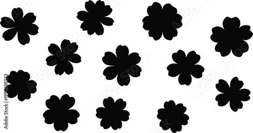 Photos Collection of black flower silhouettes with five petals on a white background