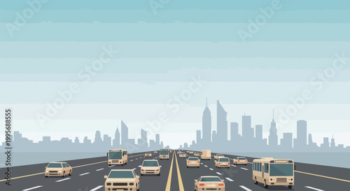 City Highway Traffic with Skyline Background
