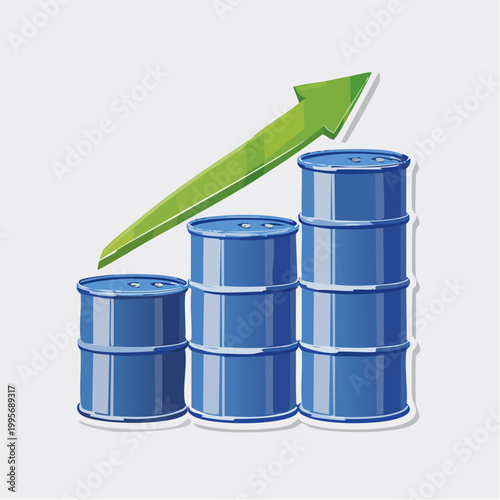 Oil Barrels Stacked with Upward Trend Arrow