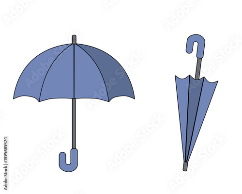 開いた傘と閉じた傘のシンプルアイコンセット（青）
