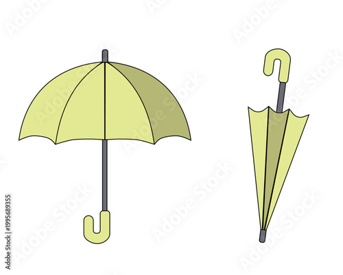 開いた傘と閉じた傘のシンプルアイコンセット（黄）