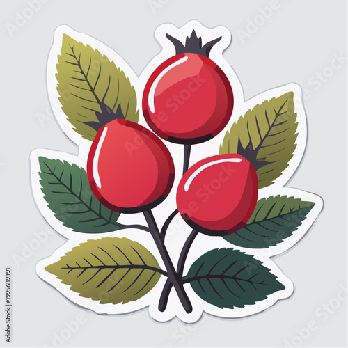 Stylized Rose Hips with Leaves