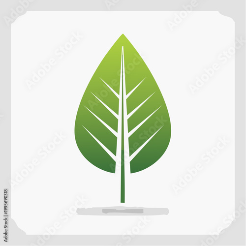 Green leaf icon with veins and stem