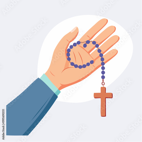 Hand Holding Rosary Beads with Cross