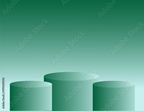 Abstract green gradient background with podium display. Minimal geometric scene for product presentation, eco branding, cosmetics, advertising or modern design template.