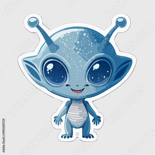 Cute Blue Alien Character with Big Eyes