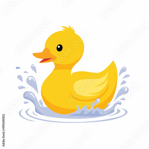 Cute Yellow Rubber Duck Floating in Water with Splashes