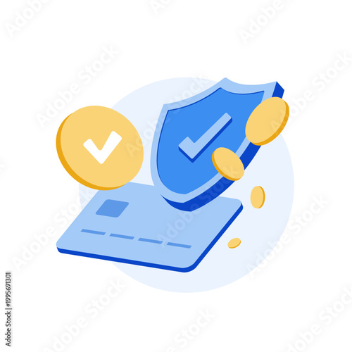 Mobile Payment Security, Fraud Prevention. Safe online shopping with mobile payment system app. Conveniently pay via m-banking, electronic wallet, virtual credit bank card app. Vector illustration