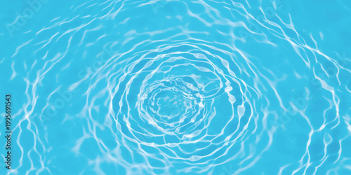 Abstract water ripples spreading in circles on a bright blue liquid surface