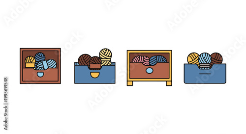 Yarn Drawer Storage Line art creative clean shapes illustration