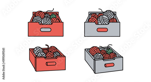 Yarn Drawer Storage Line art minimal abstract colorful shapes