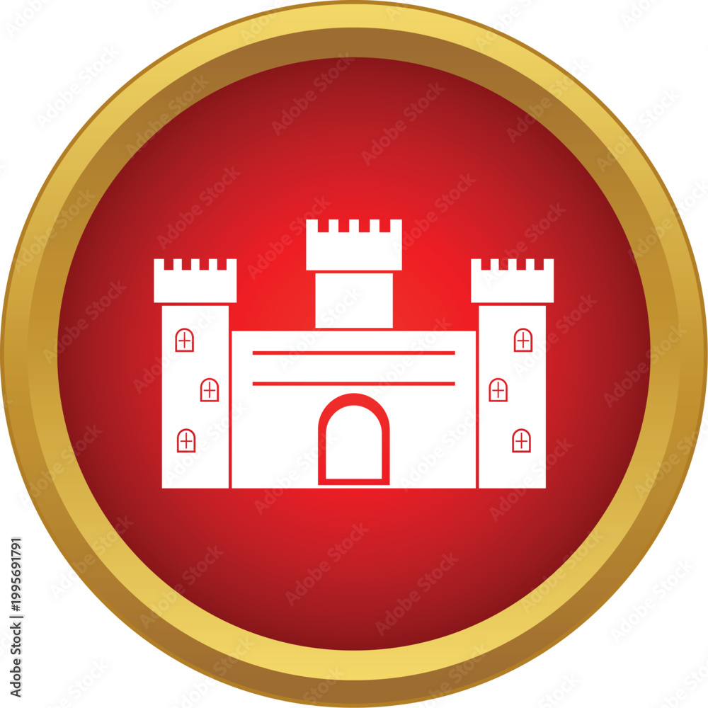 Obraz premium Castle icon illustrating a medieval building with towers and gate, symbolizing security