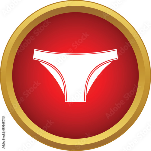 White briefs representing women's clothing in a red and gold icon