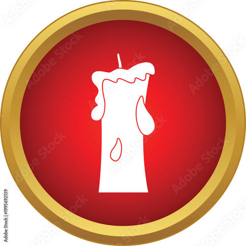 White candle icon showing dripping wax inside a red circle with a gold border