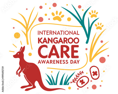Kangaroo Care Awareness Day Vector Art, Australian Wildlife Conservation Illustration Isolated on White