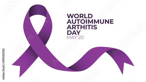 World Autoimmune Arthritis Day Vector Illustration with Purple Awareness Ribbon on White Background, May 20 Healthcare Celebration Poster, Medical Disease Concept.