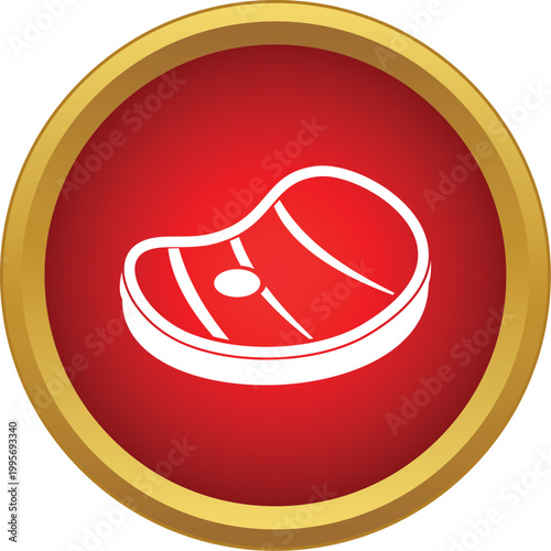 Steak meat outline in a red circle with gold border representing food icon