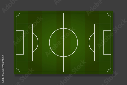 Top view of football soccer field background with white markings and green grass texture, vector illustration