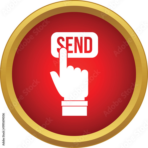 White hand icon pressing a red send button for message submission