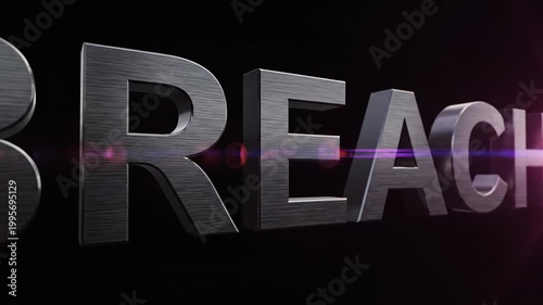 Metallic 3D Text BREACH with Pink Lens Flare and Light Streaks on Dark Background - Cyber Security Concept