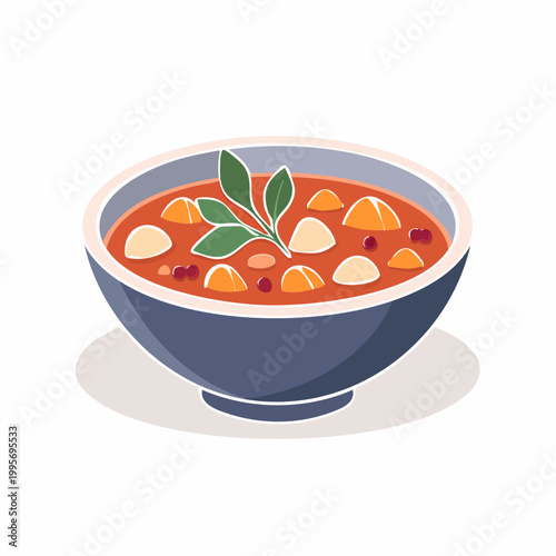 Illustration of a bowl of hearty stew with garnish