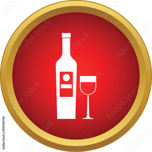 Wine bottle and glass icon representing celebration, leisure, and alcoholic beverages